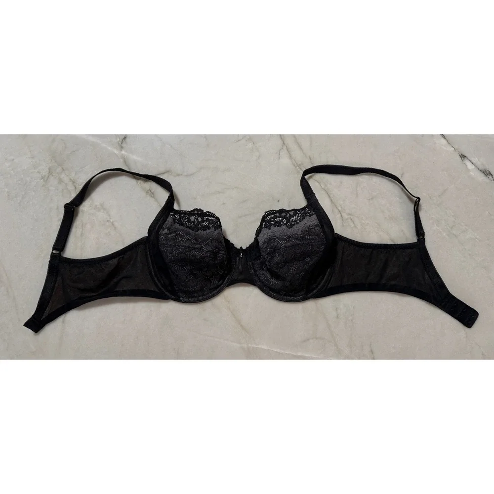 Wacoal Retro Chic Full Figure Underwire Lace Bra Black/Nude 855290 Women's 34D